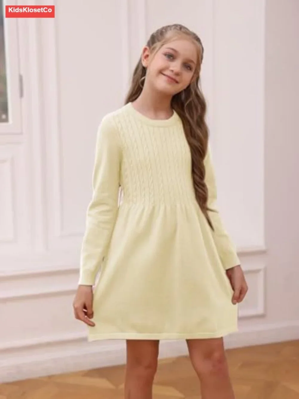 Girls Knitted Sweater Dress Long Sleeve Fall Winter Party Casual